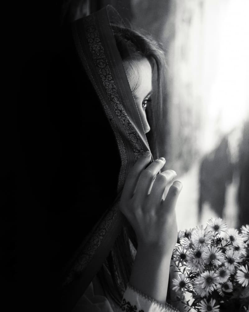 Shy Gaze with Flowers by Aurelian — canvas wall art