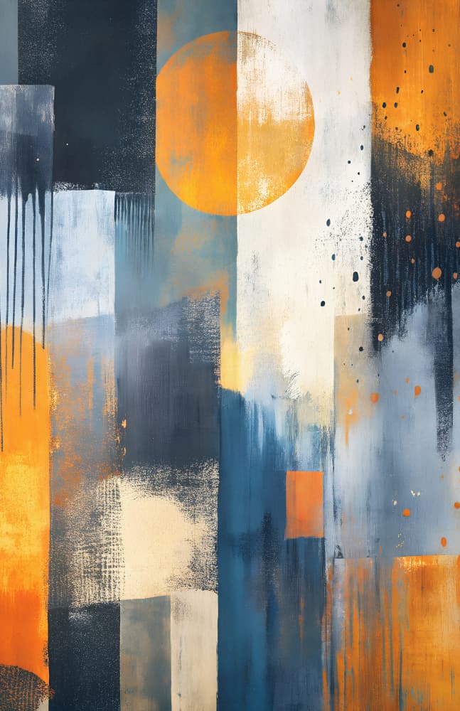 Orange Blue Abstract Sun by Miguel Bruzual — canvas wall art