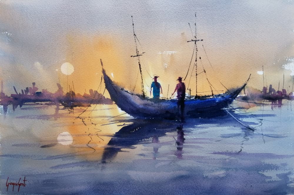 Golden Hour Boaters by Giorgio Gosti — canvas wall art