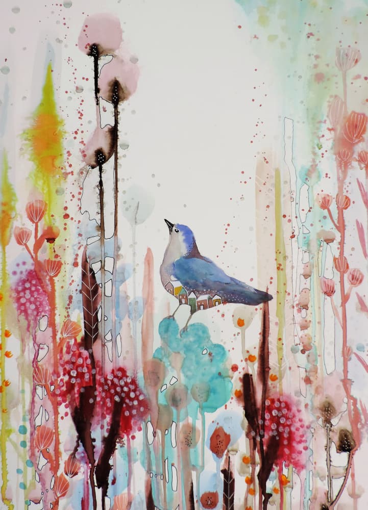 Whimsical Garden Bird by Sylvie Demers — canvas wall art