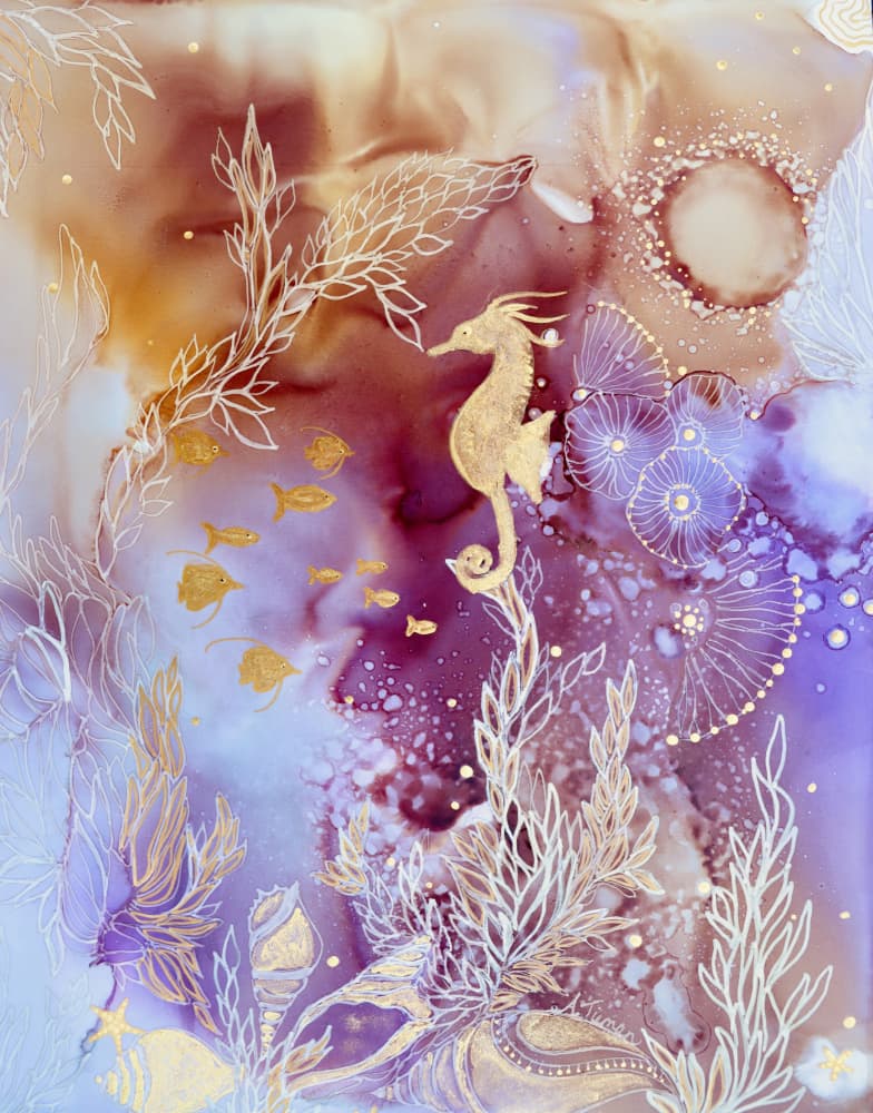 Golden Seahorse Dream by Amy Tieman — canvas wall art