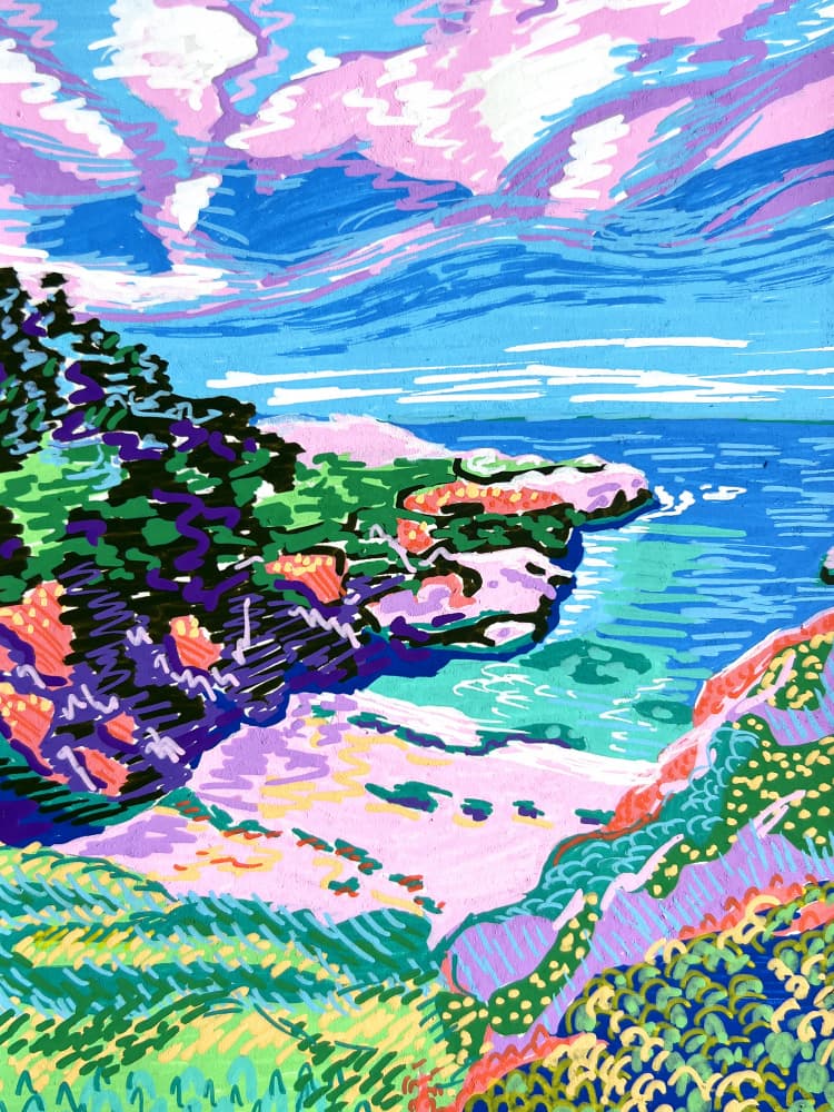 Pink Clouds Coastal View by Pauline Wegman | Key and Sea Creative — canvas wall art