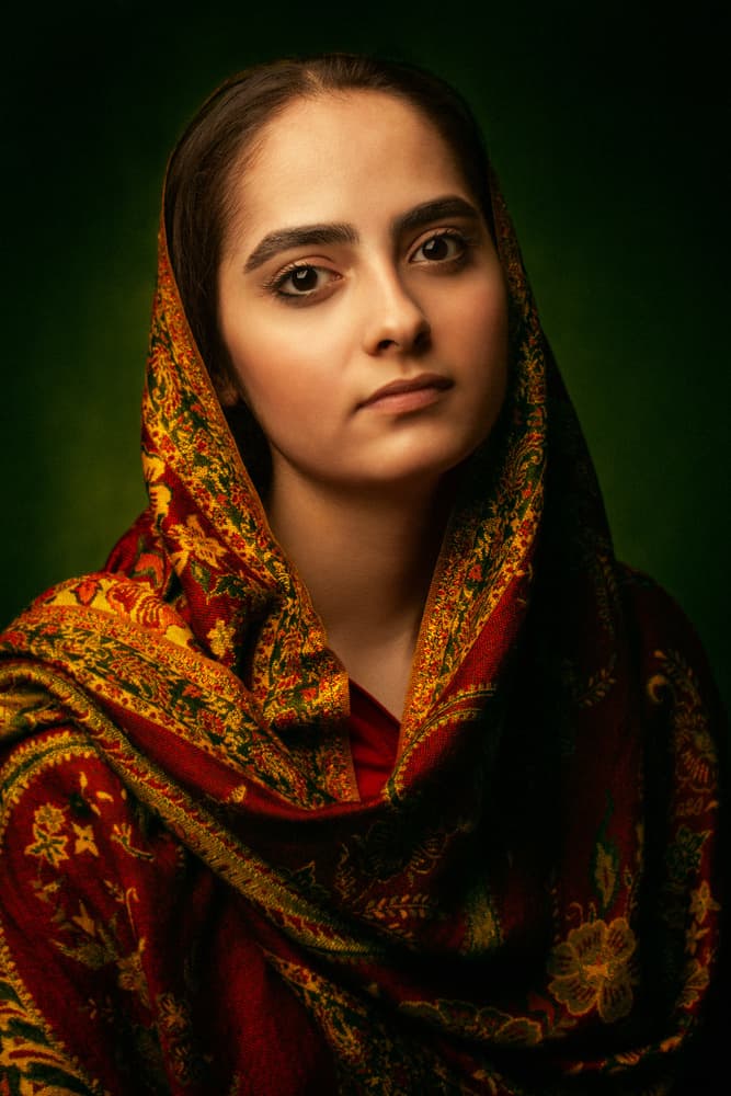 Woman in Red Scarf by Mehdi Mokhtari — canvas wall art