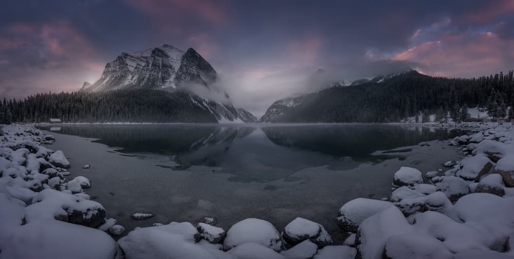 Winter Mountain Lake Reflection by David Martin Castan — canvas wall art