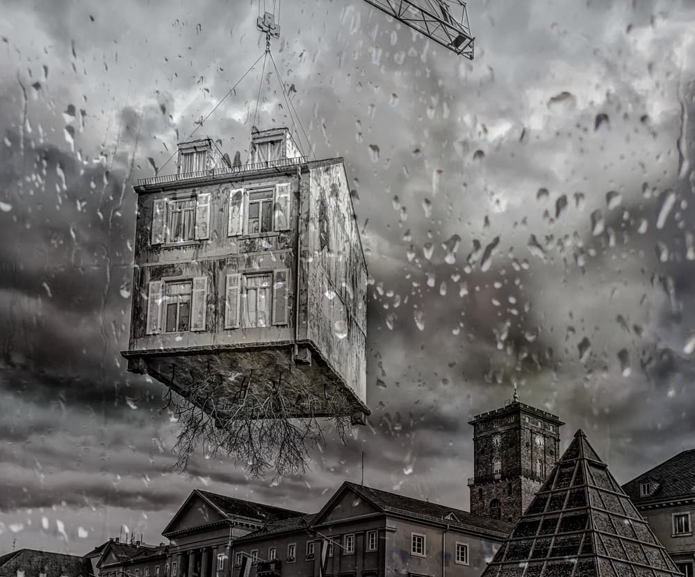 Floating House City Storm by Anette Ohlendorf — canvas wall art