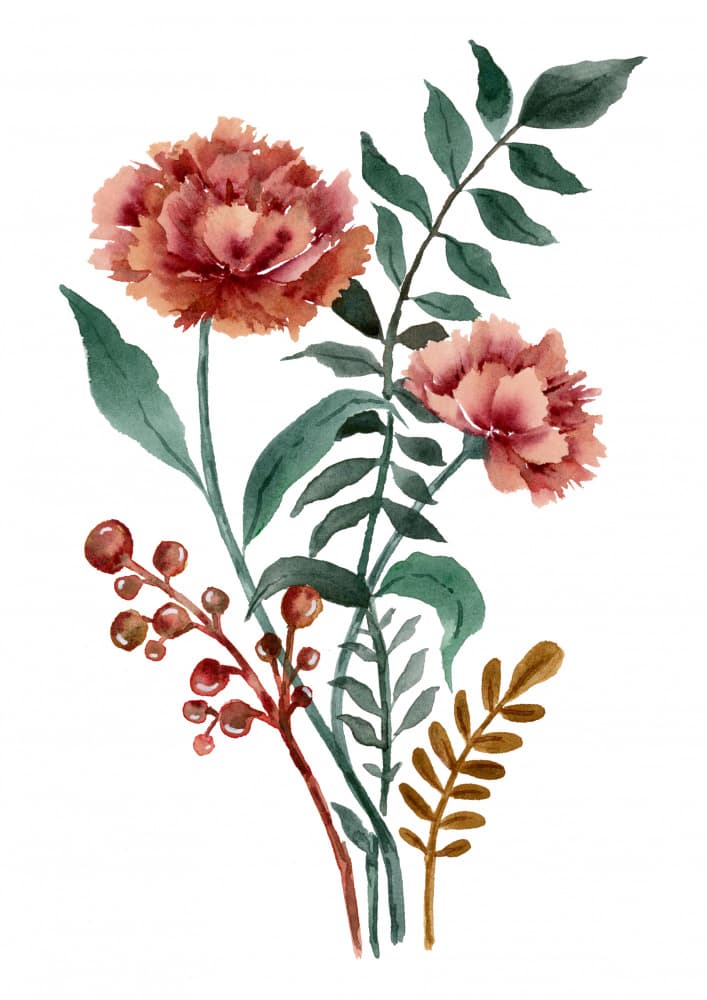 Terracotta Watercolor Blooms by Suchi Deb — canvas wall art