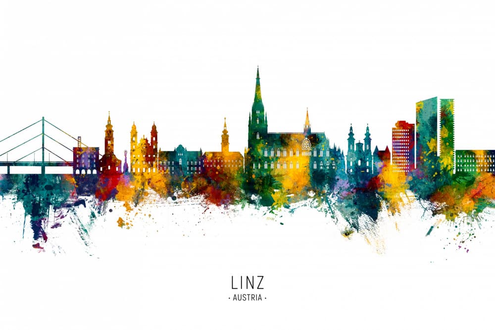 Vibrant Linz Cityscape by Michael Tompsett — canvas wall art
