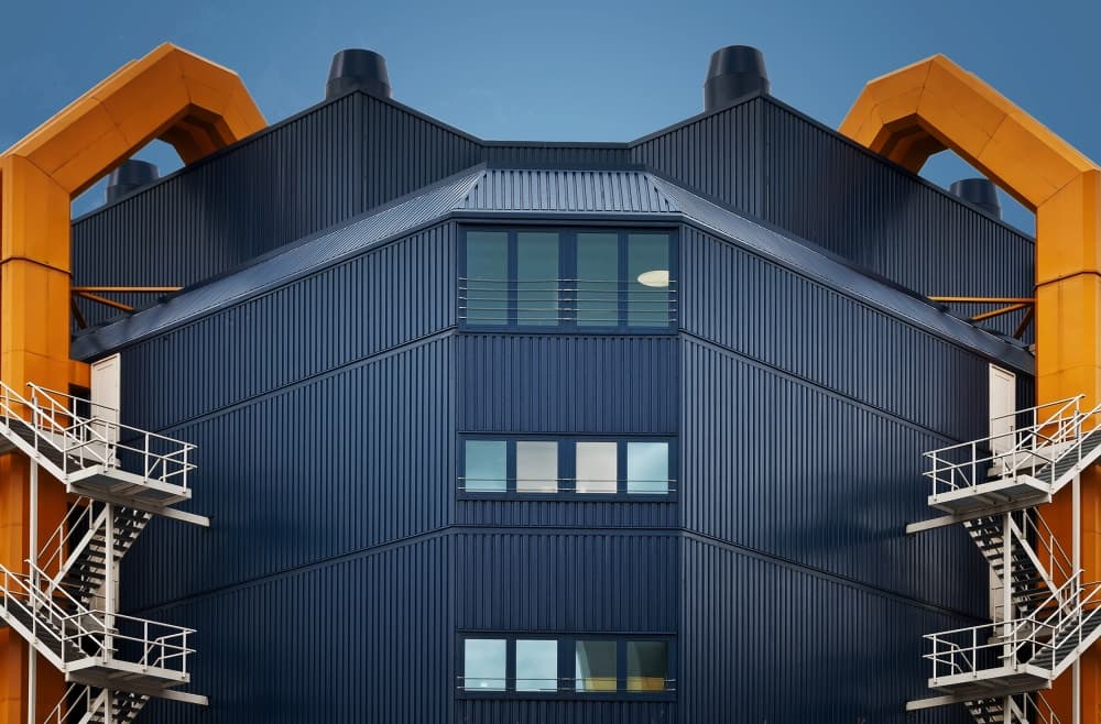 Bold Blue Industrial Architecture by Henk van Maastricht — canvas wall art