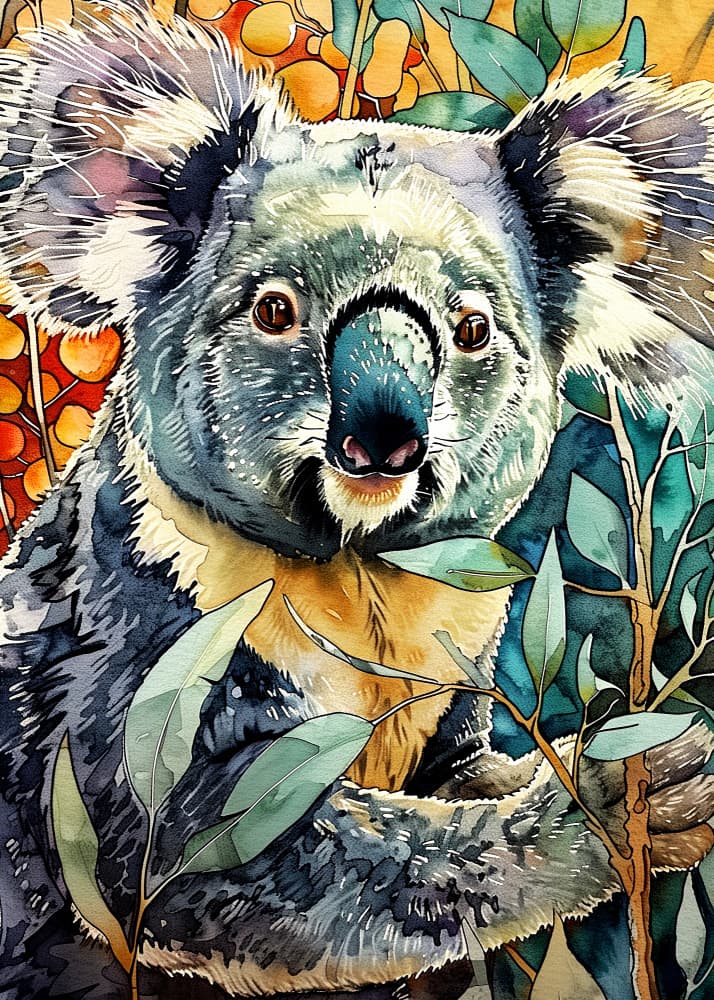 Koala In Eucalyptus by Justyna Jaszke — canvas wall art