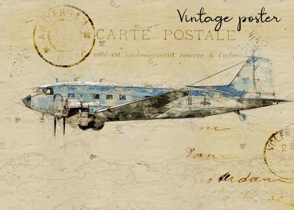 Vintage Airplane Postcard by Lembayung senja studio [Vintage Poster] — canvas wall art