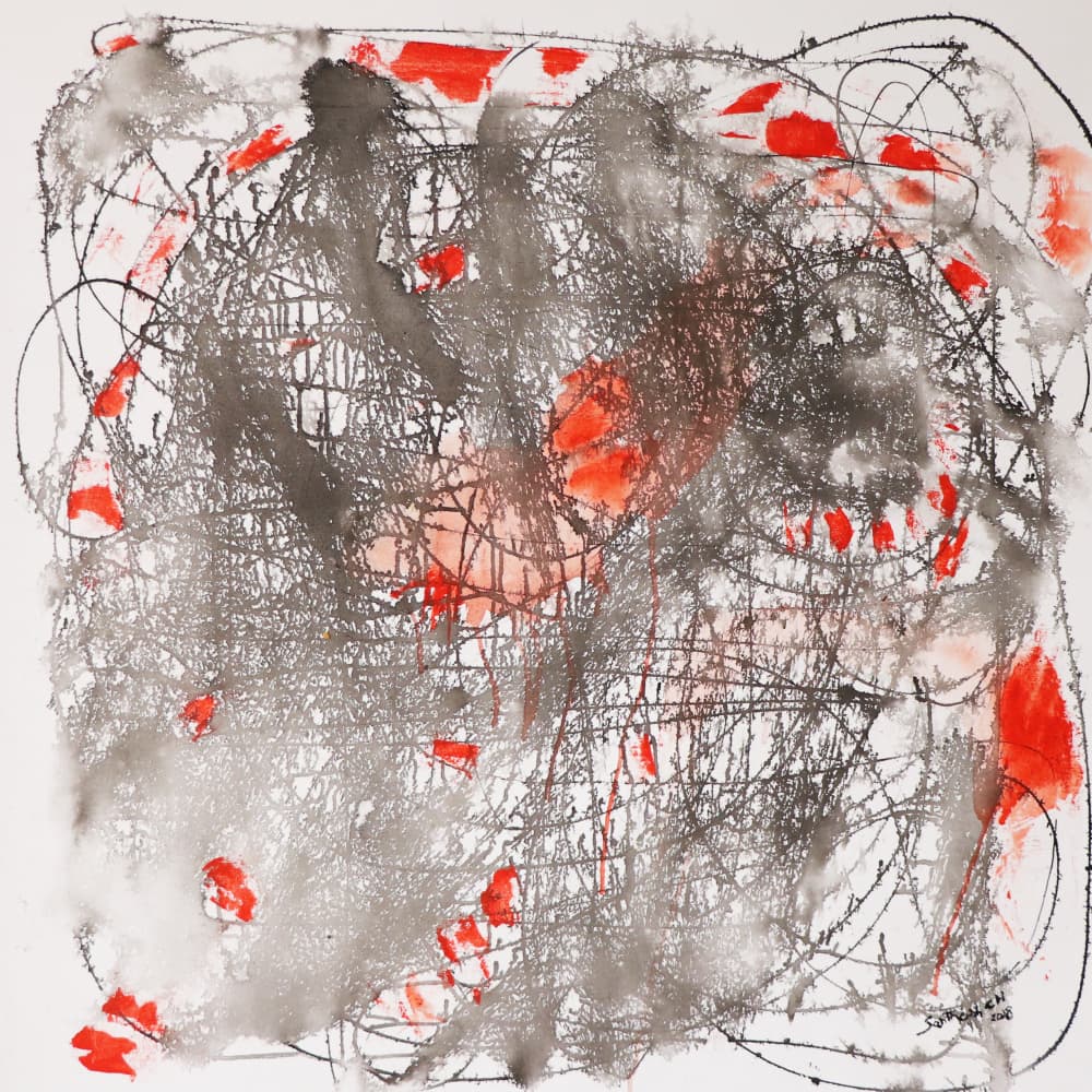Tangled Red Gray Abstract by Santhosh ch — canvas wall art