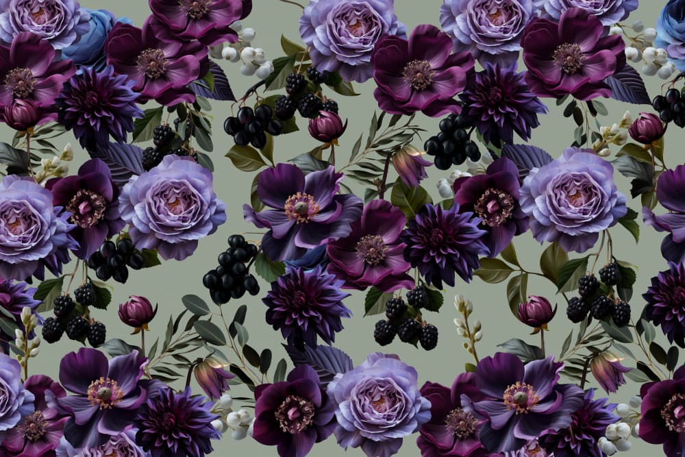 Dark Floral Berries by Sue Skellern — canvas wall art