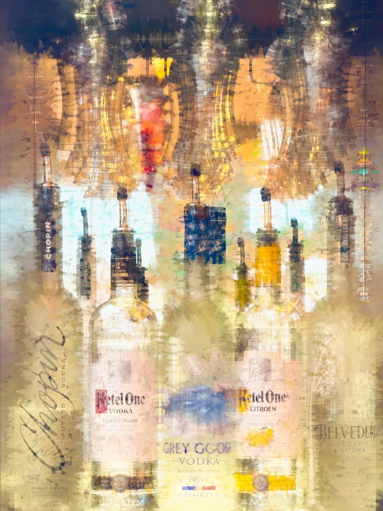 Vibrant Spirit Bottles by Ed Esposito — canvas wall art