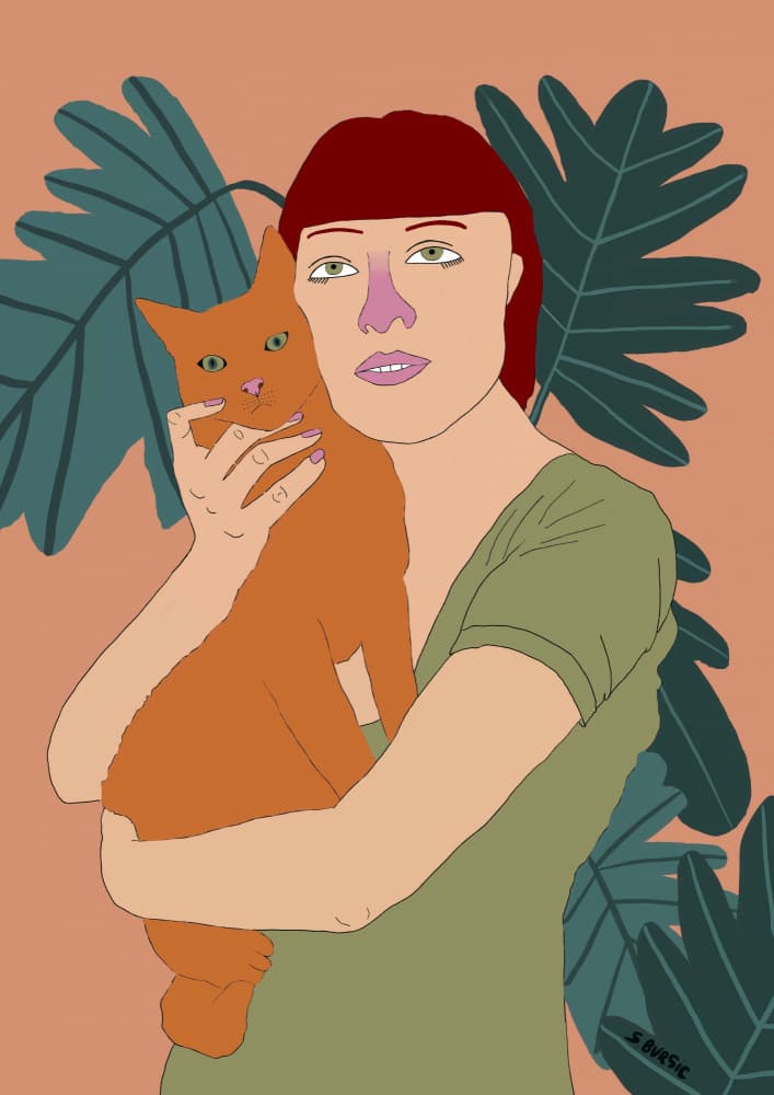 Woman And Ginger Cat by Sharyn Bursic — canvas wall art