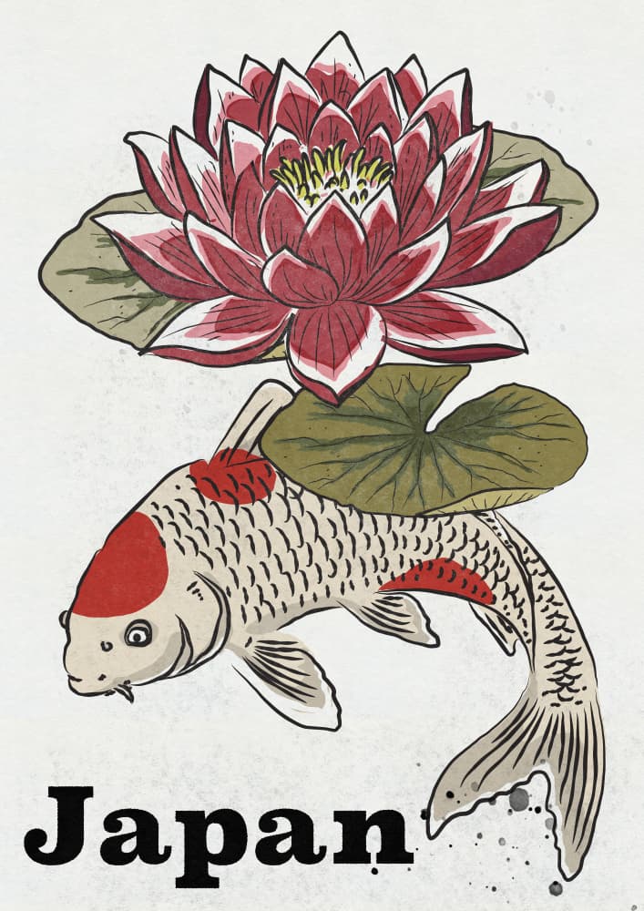 Japanese Koi Lotus Bloom by Nicholas — canvas wall art