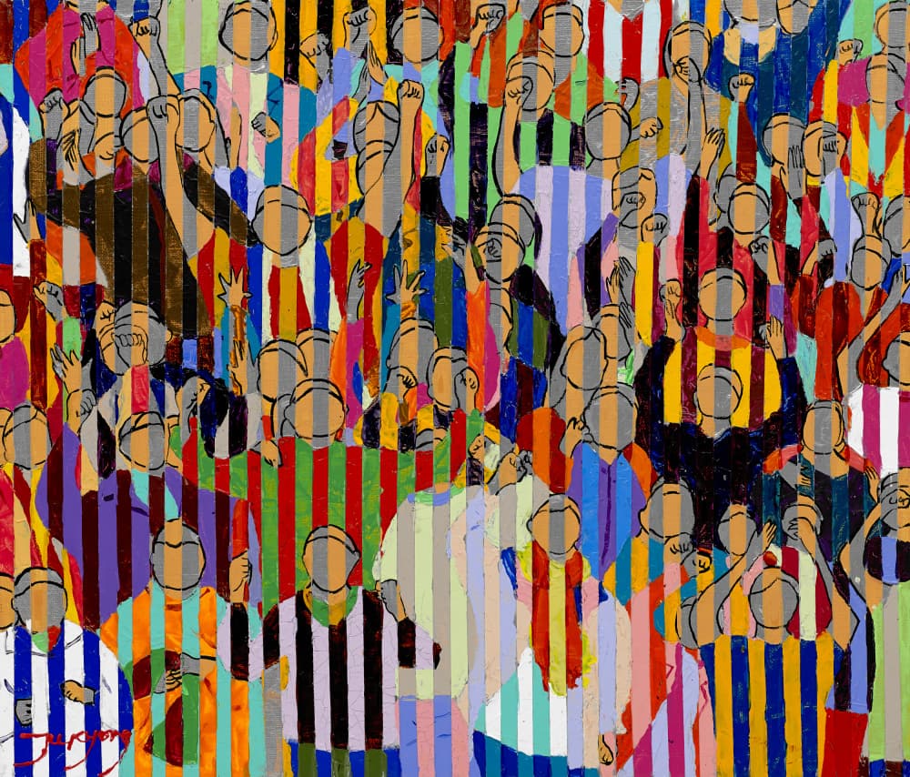 Energetic Striped Crowd by Jukyong Park — canvas wall art