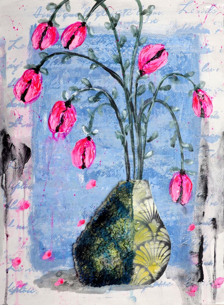 Vibrant Pink Floral Vase by POOVI ART — canvas wall art