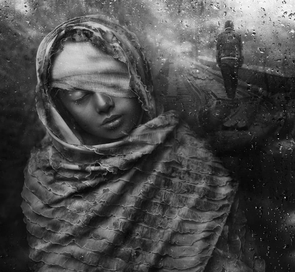 Rainy Day Blindfolded Woman by Hari Sulistiawan — canvas wall art