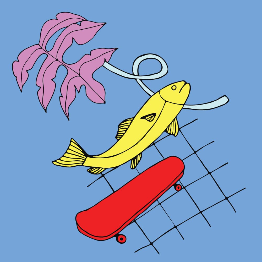 Skateboard Fish Tropical Leaf by Irene Demetri — canvas wall art