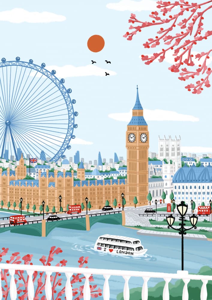 Spring London Landmarks by Nidhi Kachhadiya — canvas wall art