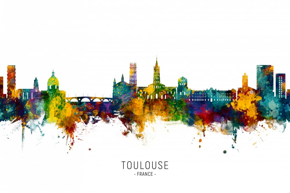 Toulouse Watercolor Skyline by Michael Tompsett — canvas wall art