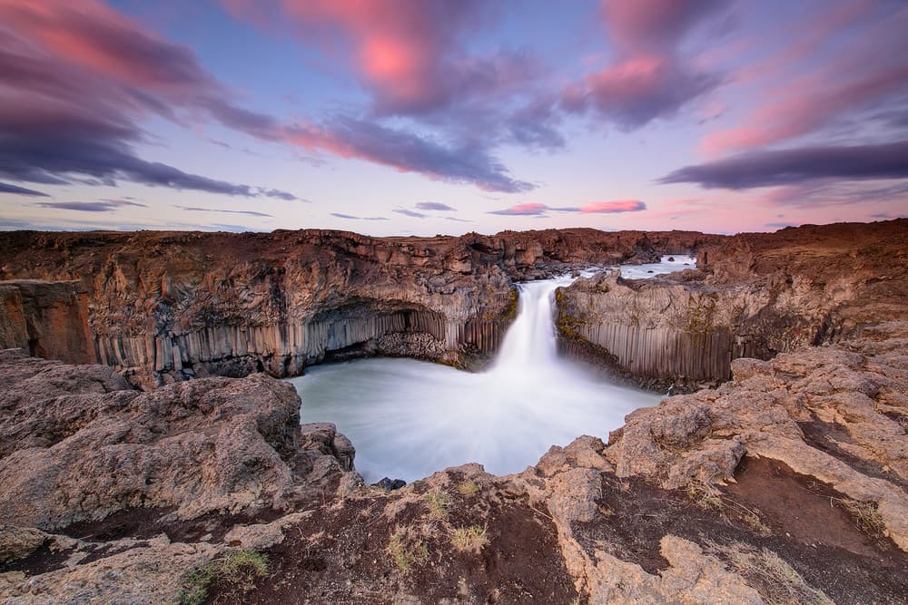 Twilight Basalt Waterfall by Luigi Ruoppolo — canvas wall art