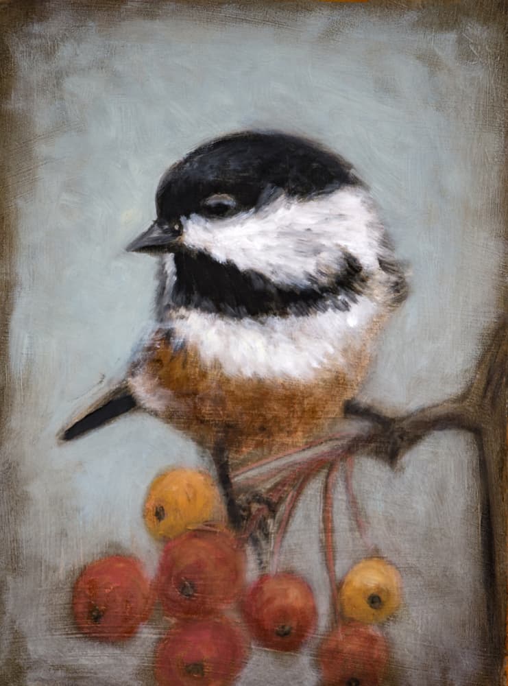 Chickadee And Winter Berries by Claire Lerner — canvas wall art