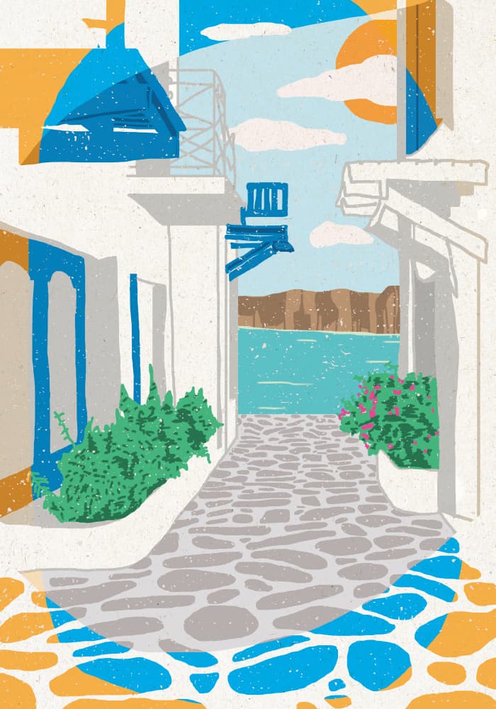 Greek Village Sea View by Aylin Demir — canvas wall art