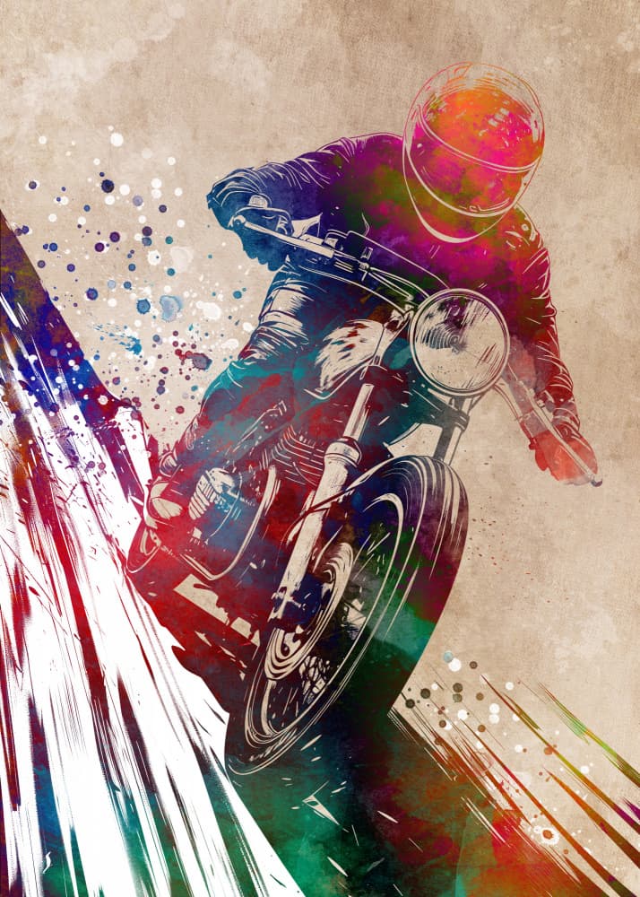 Vibrant Motorcycle Rider by Justyna Jaszke — canvas wall art