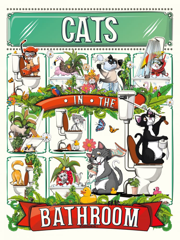 Cats In The Bathroom by In The Washroom — canvas wall art