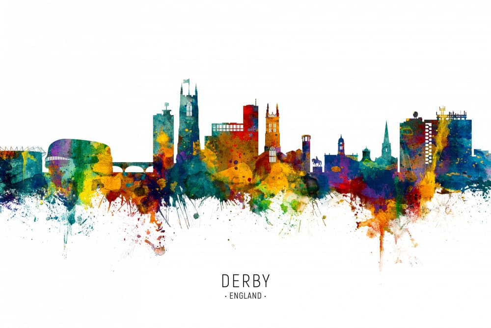 Vibrant Derby England Skyline by Michael Tompsett — canvas wall art