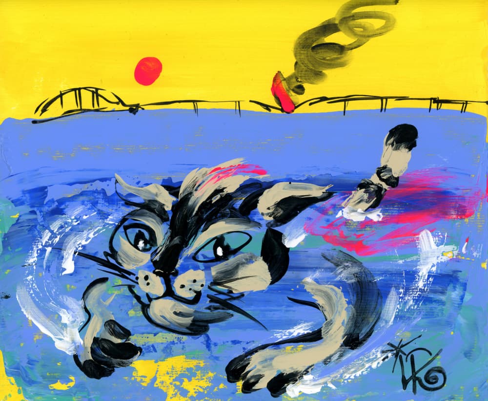 Swimming Cat Under Sun by Kanat Ibragimov — canvas wall art