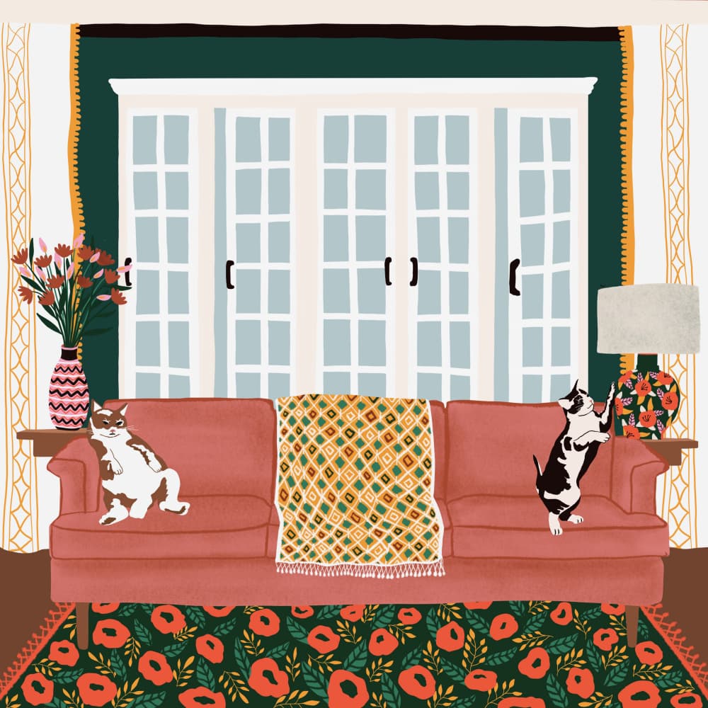 Playful Cats Living Room by Ceyda Alasar — canvas wall art