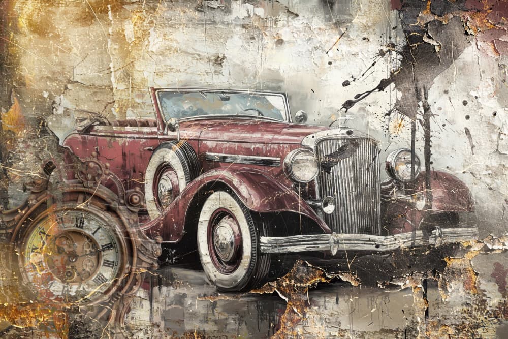 Vintage Red Car Clock by Rafal Kulik — canvas wall art