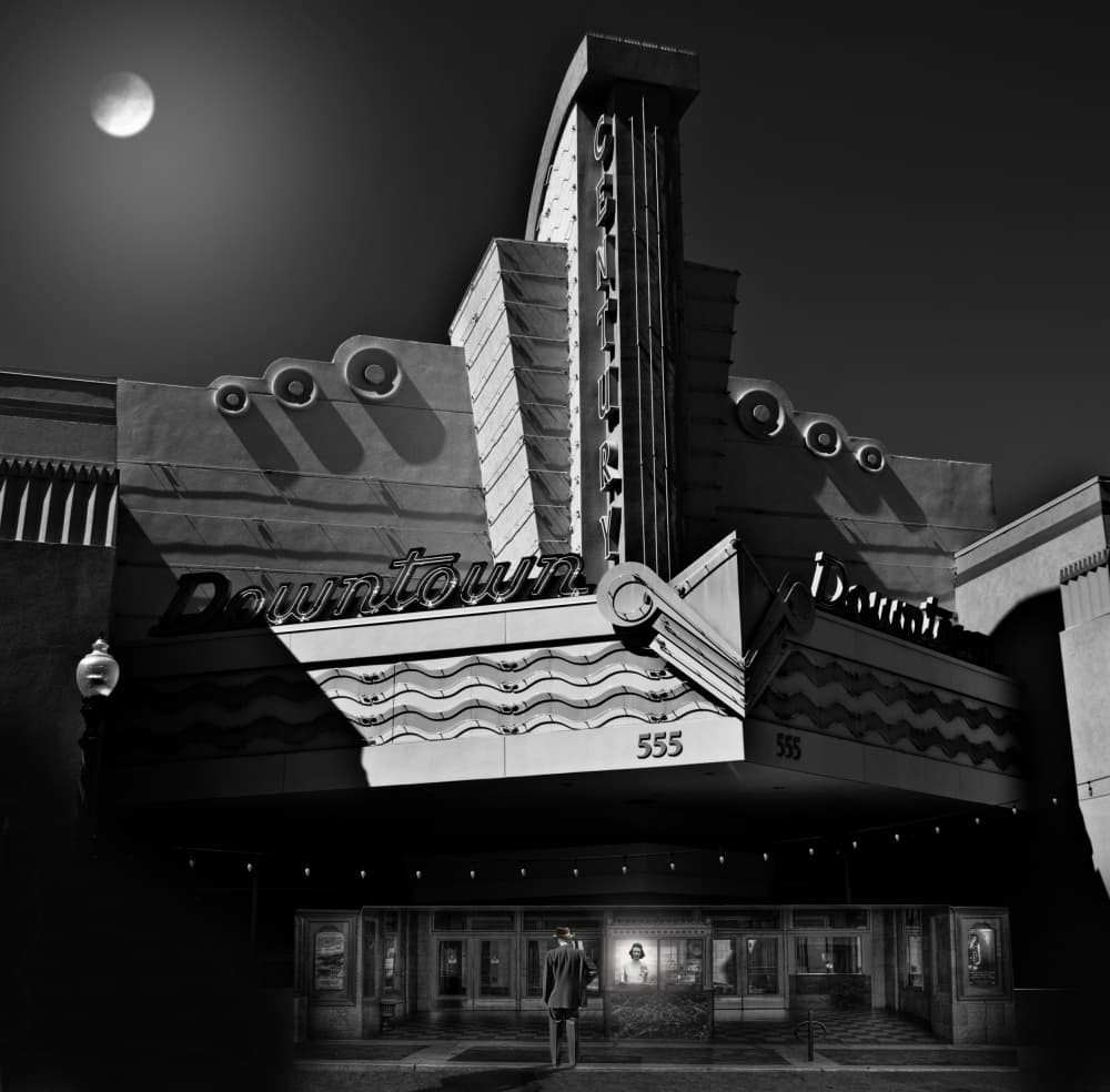 Downtown Theater Moonlit Night by LARRY BUTTERWORTH — canvas wall art