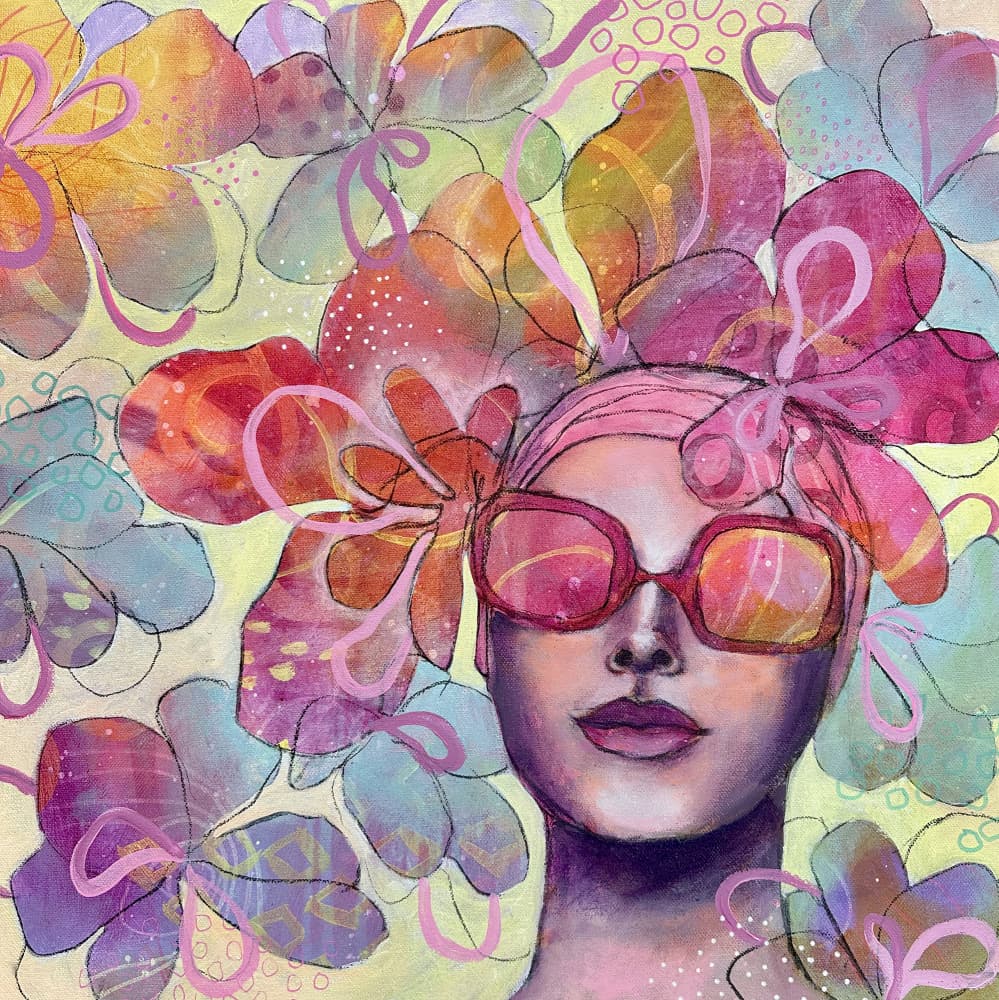 Vibrant Floral Portrait by Ania Witwitzka — canvas wall art