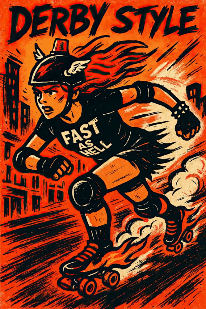 Flaming Roller Derby by Natalie Bruns — canvas wall art