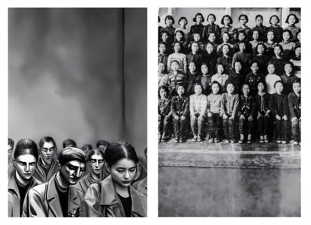 Monochrome Crowd and Class by Parole Kim — canvas wall art