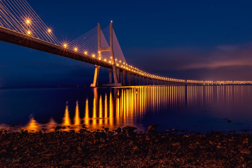 Illuminated Night Bridge by Ariel Ling — canvas wall art