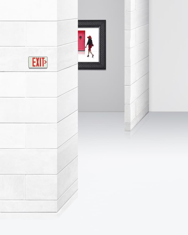 Woman At Red Exit by Richard Adams — canvas wall art