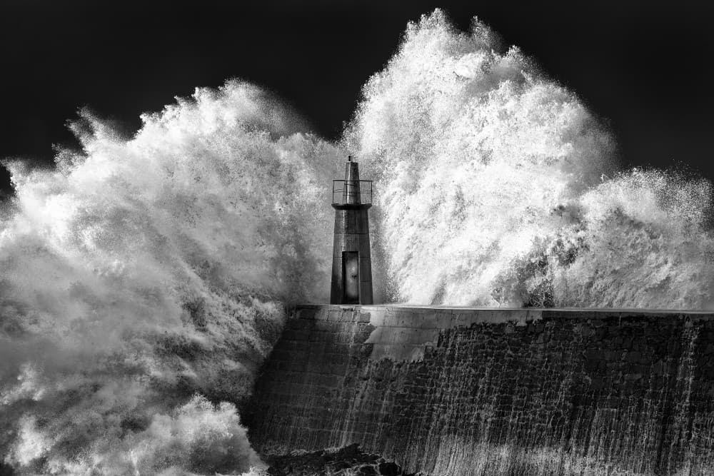 Crashing Waves Lighthouse by Cesar Alvarez Osorio — canvas wall art