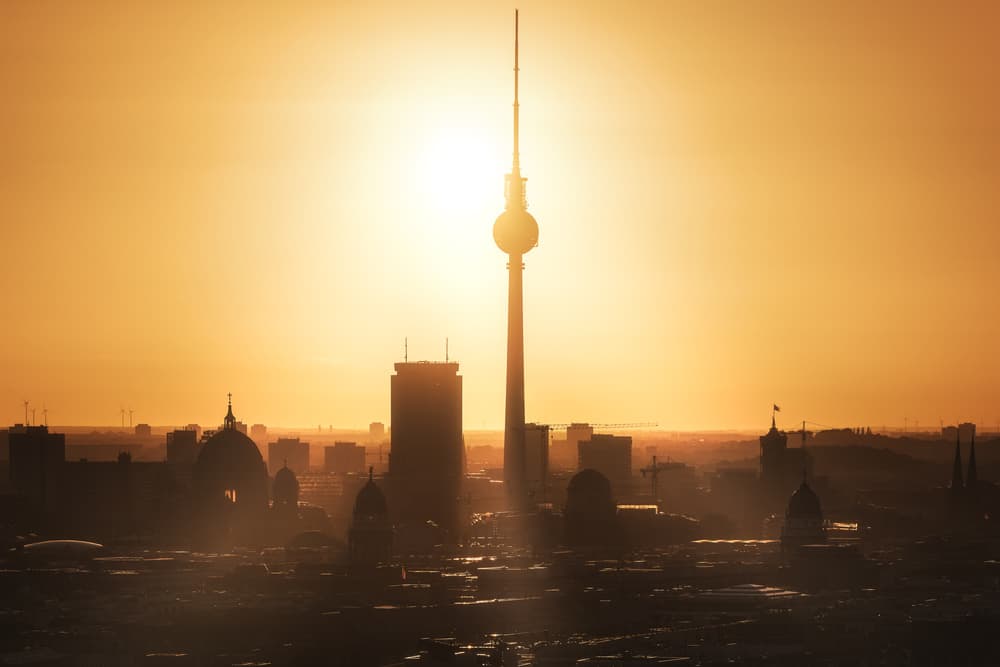 Berlin TV Tower Sunset by Jean Claude Castor — canvas wall art