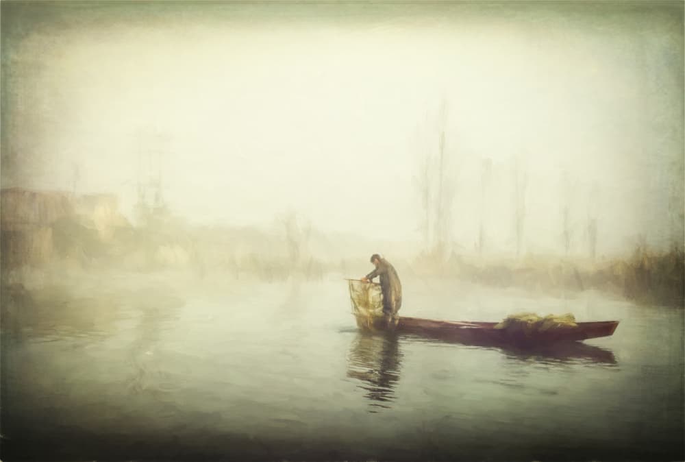 Misty Morning Fisherman by Rachel Pansky — canvas wall art