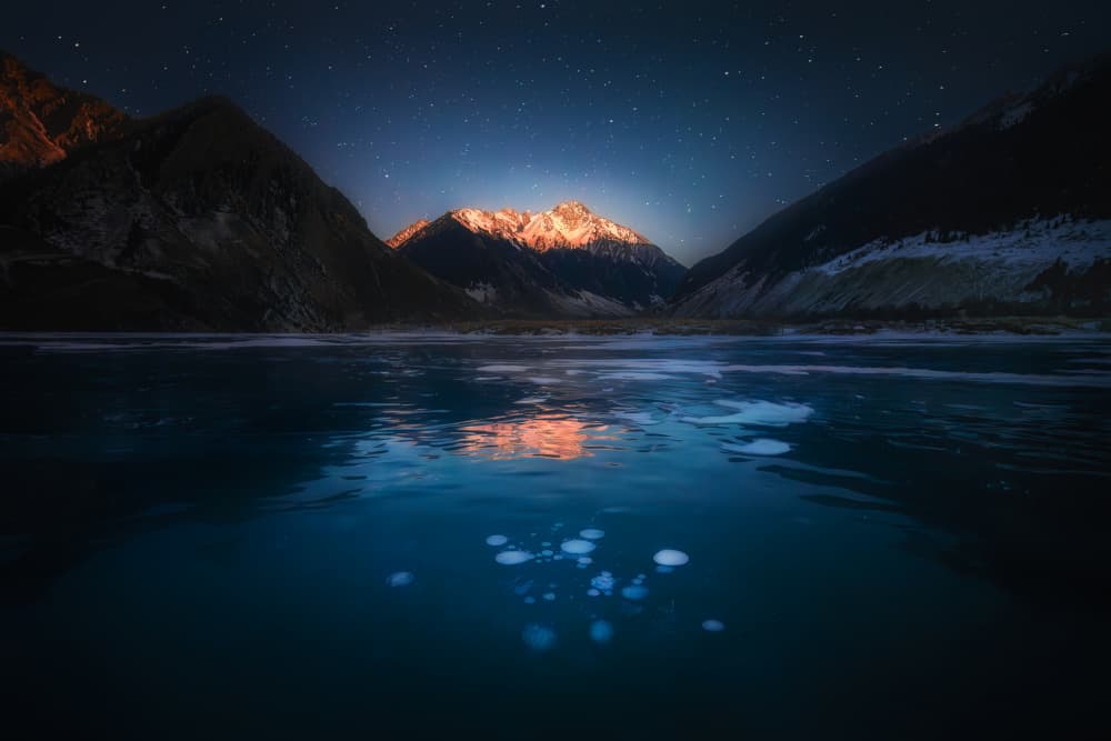 Starry Mountain Lake by Yuan Cui — canvas wall art