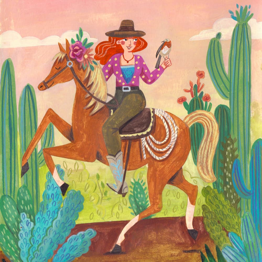 Cowgirl on horse in the desert by Caroline Bonne Müller — canvas wall art
