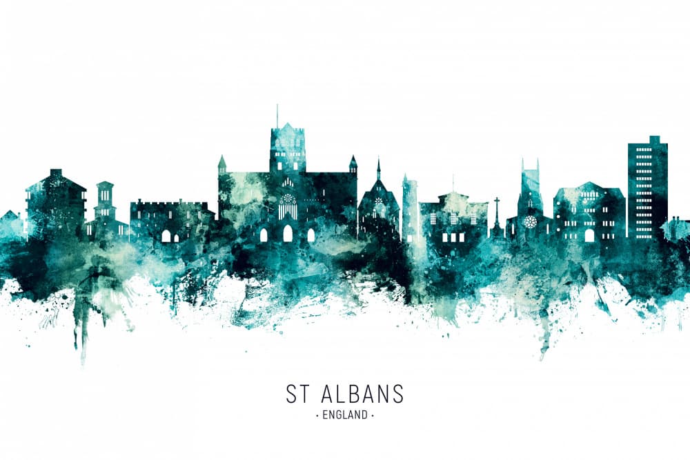 St Albans Teal Skyline by Michael Tompsett — canvas wall art