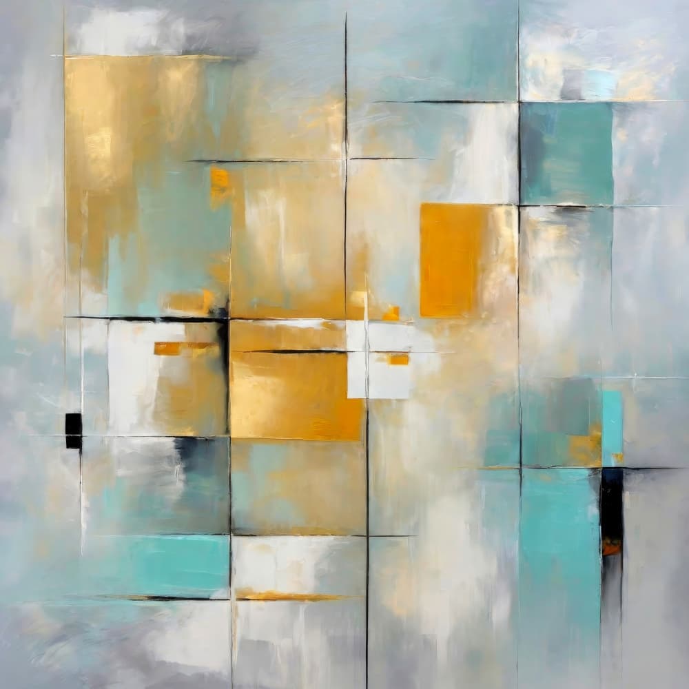 Golden Teal Grid by Alpenglow Workshop — canvas wall art