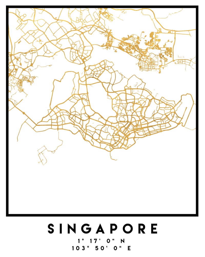 Golden Singapore Map by Emiliano Deificus — canvas wall art