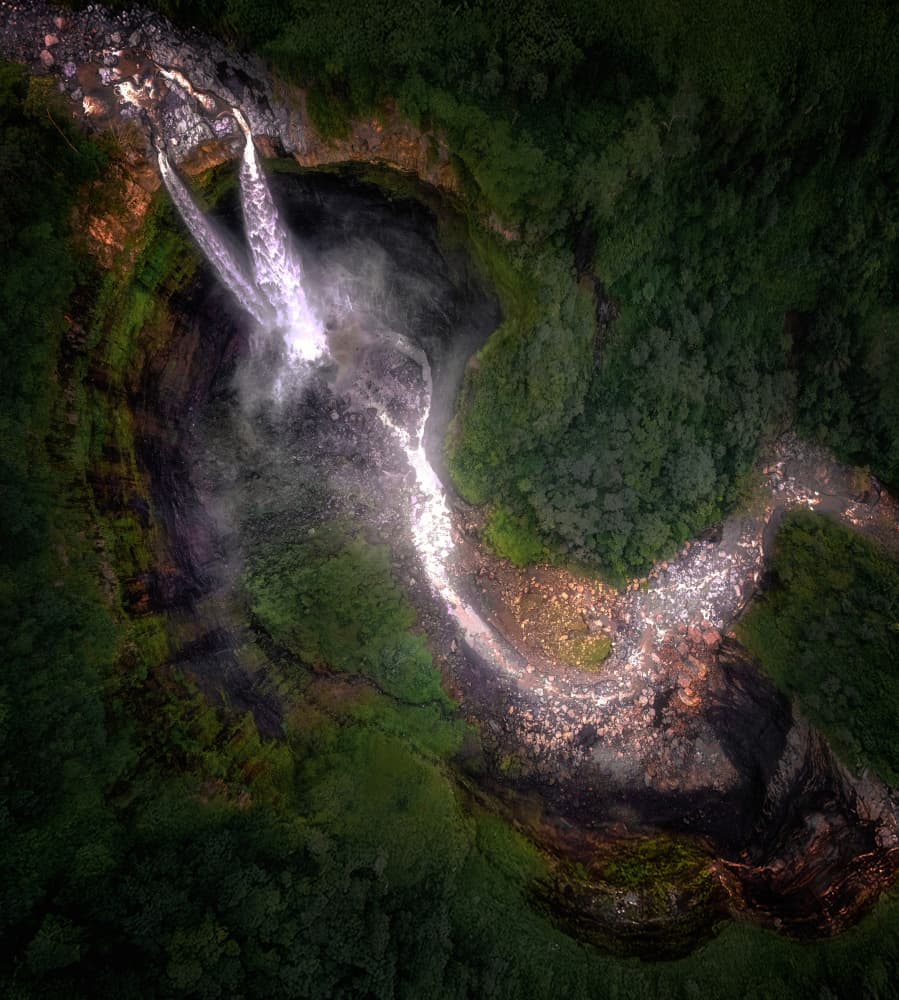 Aerial Forest Waterfall Flow by Yuan Su — canvas wall art