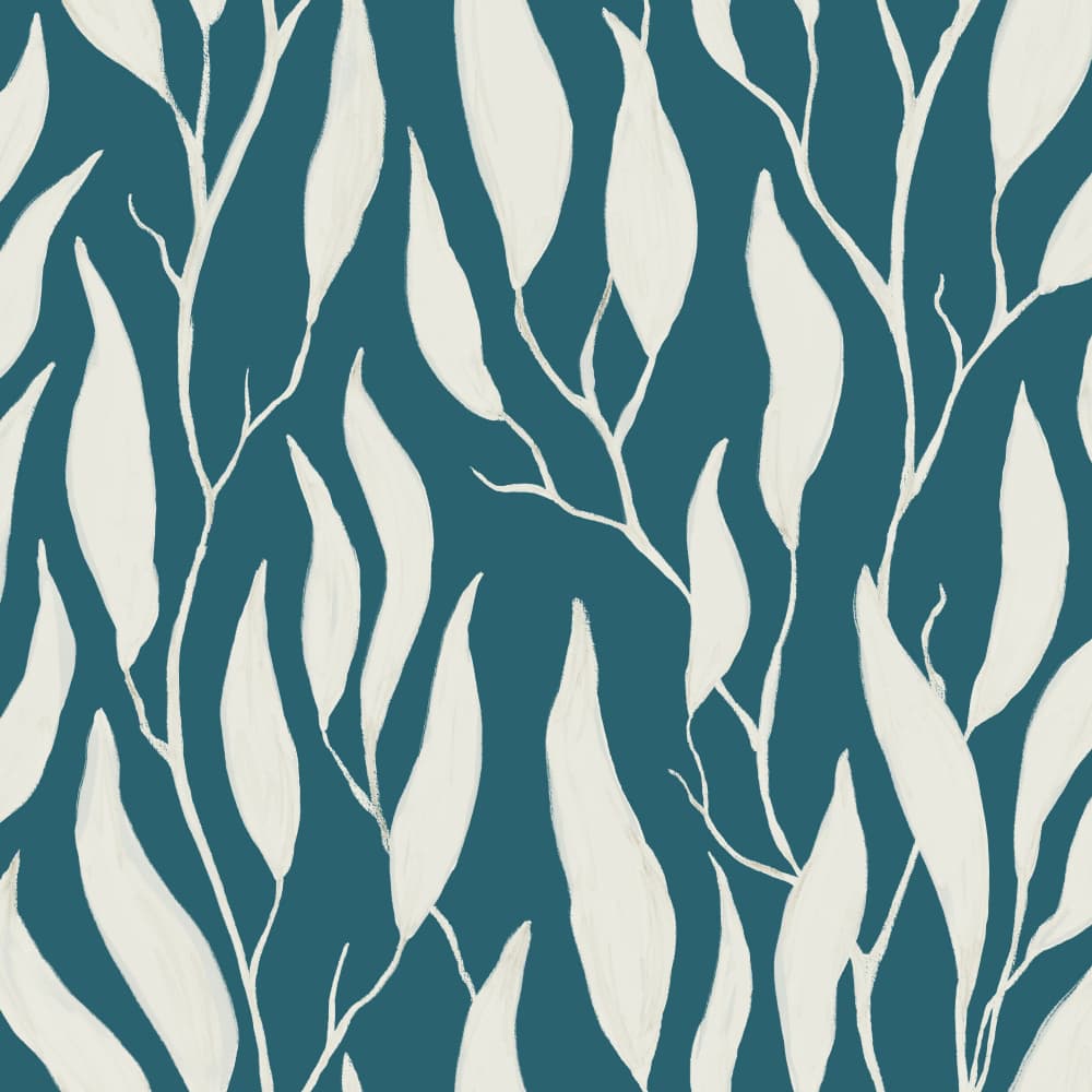 Organic Teal Leaves by VOLHA RAMANCHUK — canvas wall art